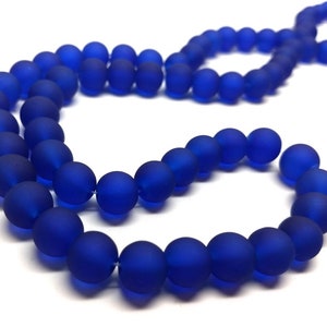 10mm Dark Blue Frosted Glass Round Beads - 15" strand (40cm) - Approx 40-42 beads per strand - Hole Size: 1.3mm