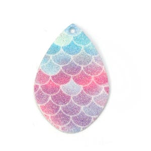 10 pcs Multicolor Mermaid Scales Faux Leather Dangle Pendants - Sparkle - Teardrop - 55mm (2.2&quot;) - Double Sided -Great for Earrings &Dangles