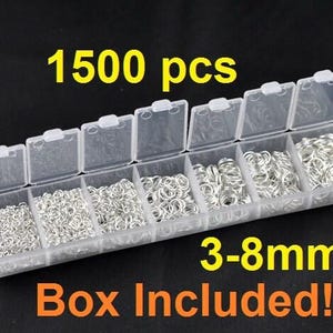 1500 pcs. Silver Plated Open Jump Rings- 3mm to 8mm - Assortment Box