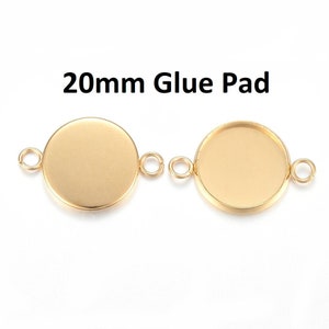 5 pcs. 304 Stainless Steel 24K Gold Plated Circle Round Bezel Cabochon Cameo Connector Tags Trays - 20mm Glue Pad - Tarnish Resistant!