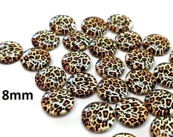 10 pcs Circle Leopard Glass Round Dome Seals Tiles Cabochons - 8mm - Yellow