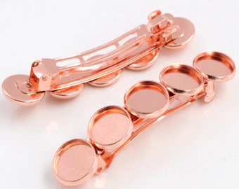 10 pcs Rose Gold French Hair Barrettes Hair Clips - 71mm x 14mm  - 12mm Glue Pad - LARGE - 5 Bezels