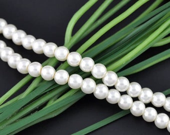 4mm White Glass Pearl Imitation Round Beads - 32 inch strand - Approx. 210 beads - Hole Size: 1mm