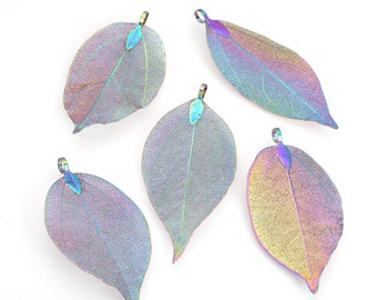 1 pc. Electroplated Metal Rainbow Multicolor Leaf Leaves Metal Pendants Dangle Charms with Bails - 40mm-63mm (1.57" - 2.5") - Made of Iron!