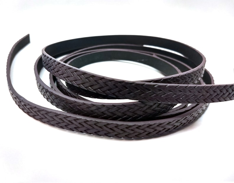 1M BRAIDED - Dark Red Brown FLAT Faux Leather Jewelry Cord 10mm Wide 3.28 FT