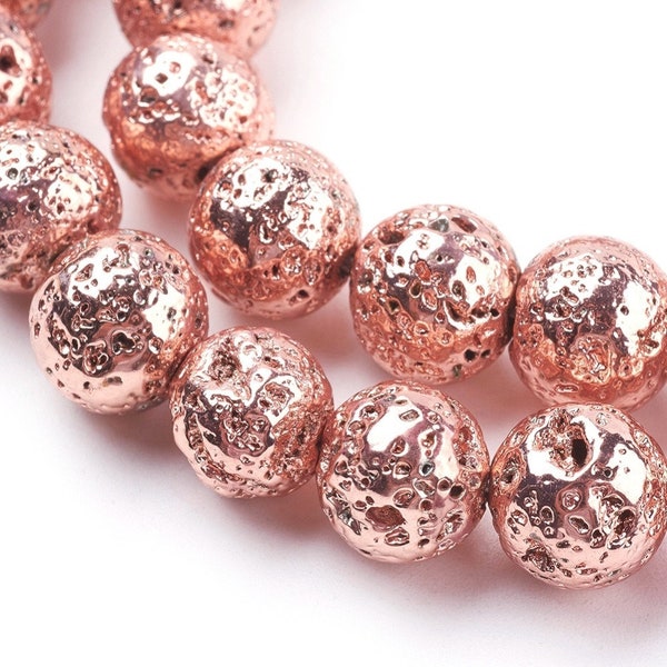 4mm Electroplated Natural Stone Lava Round Beads - Rose Gold Plated - 15.35" strand - Hole Size: 1mm - Approx. 92 pieces per strand