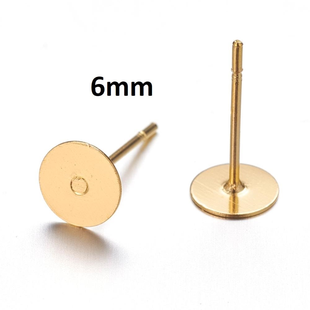 100 Coppe Per Orecchini In Acciaio Inox 304 Tono Oro – Pali Tondi Per Borchie