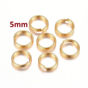50 pcs Double Rings - 316 Stainless Steel Split Jump Rings - Gold Plated - 5mm - 0.5mm Wire Thickness - 1mm Double Loop Thickness