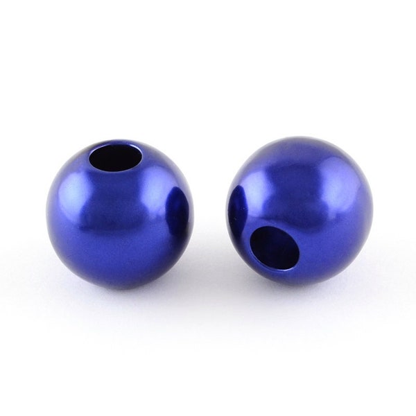100 pcs Blue Smooth ABS Plastic Ball Spacer Beads - 12mm - Large Hole: 5mm - Fits European Cords and Paracord!