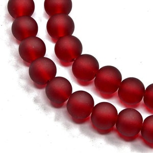 10mm Dark Red Frosted Glass Round Beads - 15