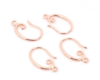 10 pcs (5 pairs) Rose Gold Plated Earring Hooks with Loop Hole - 19mm x 11mm - Earwire - Filigree Swirl Design