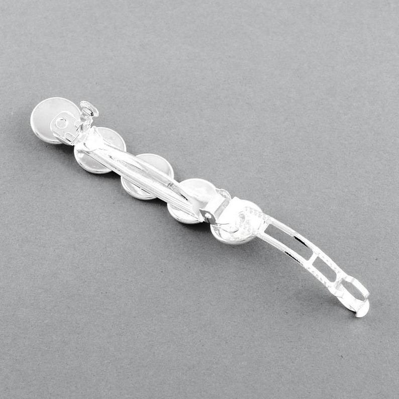 2 pcs Silver Plated French Hair Barrettes Hair Clips - 71mm x 14mm - 12mm Glue Pad - LARGE - 5 Bezels image 3