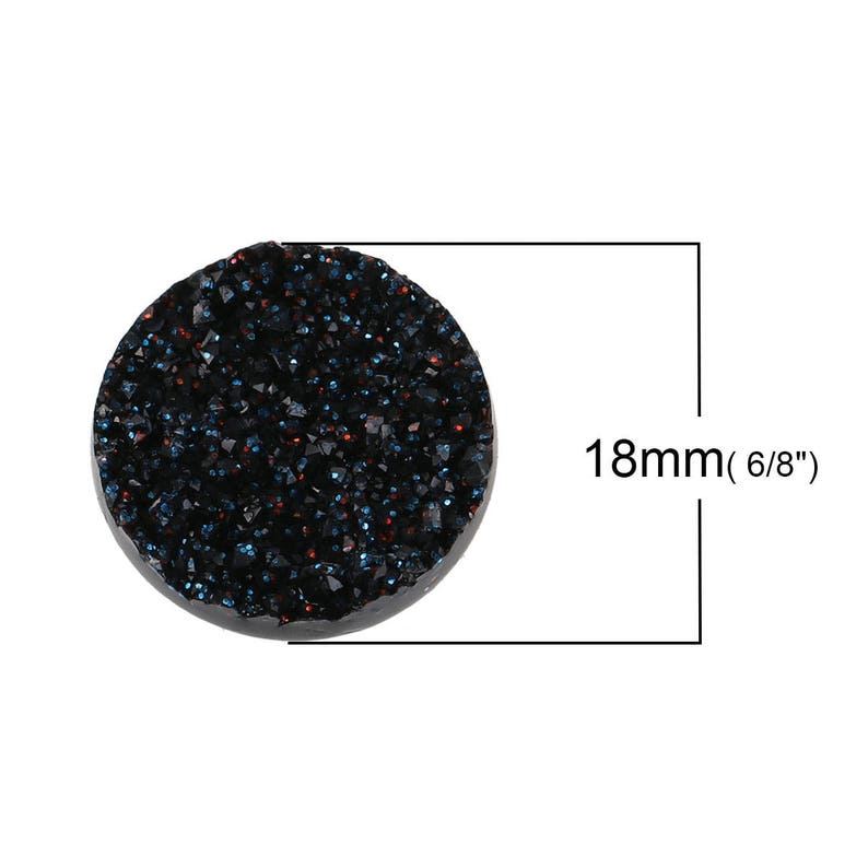 Circle Round 10 pcs Druzy Resin Embellishment Cabochons Sparkly Black 18mm