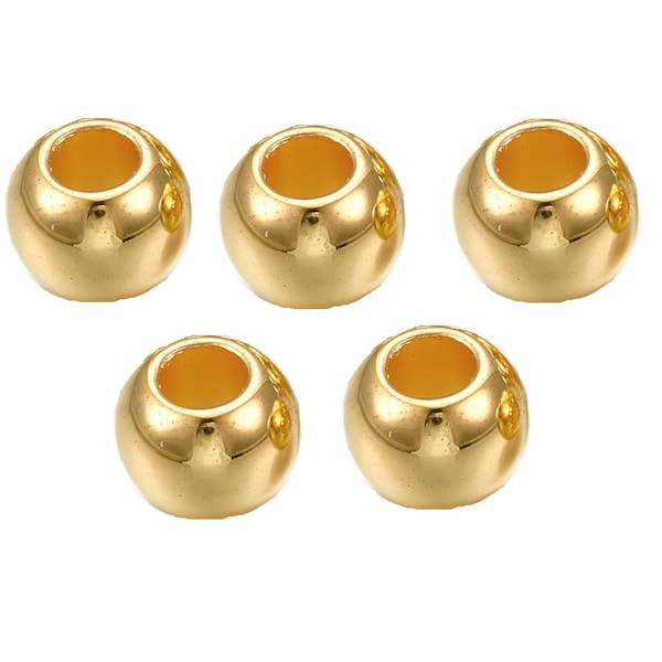100 pcs Dark Yellow Gold Plated Smooth Ball Spacer Beads - 10mm - Large Hole: 4.5mm - Fits European Cords and Paracord!