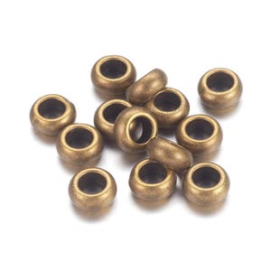 50 pcs Antique Bronze Metal Smooth Ball Spacer Beads - 10mm x 6mm - Large Hole: 5mm - Fits European Cords and Paracord!