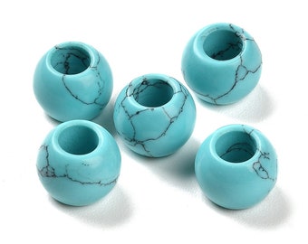 10 pcs Synthetic Turquoise Smooth Gemstone Round Spacer Beads - 12mm - Large Hole: 5.5mm - Fits European Cords and Paracord!