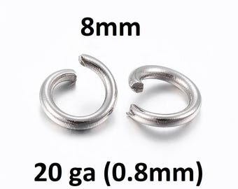 100 pcs 304 Stainless Steel Open Jump Rings 8mm - 20 Gauge (0.8mm) - Tarnish Resistant!