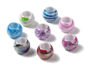 50 perline distanziatrici a sfera lisce in acrilico di vari colori - 18 mm - Foro grande: 9,5 mm - Stile marmo - Adatte al Paracord!