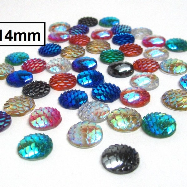 100 pcs Assortment of Mermaid Fish Scales Resin Carved Embellishment Cabochons - 14mm (9/16 ")- 8 Colors!