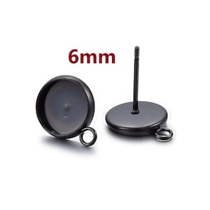 10 pcs. 304 Stainless Steel Gunmetal Black Earring Posts Settings Bezels Cabochons Tacks with Loop - 6mm Glue Pad Setting - Parallel Loop