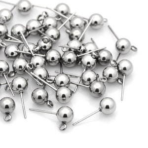 10 Pcs. 5 Pairs 304 Stainless Steel Earring Ball Posts Settings With ...