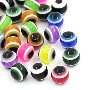 100 pcs Round Resin Evil Eye Striped Spacer Beads - 8mm - Assortment - Hole Size: 1.6mm