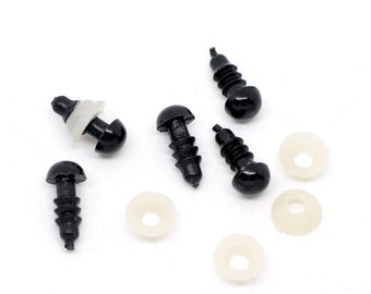 6 sets (12 pieces) Black Safety Eyes and Backs for Doll and Toy Making - 6mm - 13x6mm
