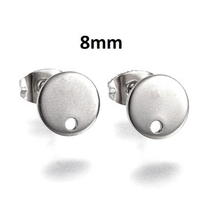 10 pcs. (5 pairs) 304 Stainless Steel Silver Tone Earring Posts/Bases/Studs/Settings - 12mm Length - 8mm Diameter - Hole Size: 1.5mm