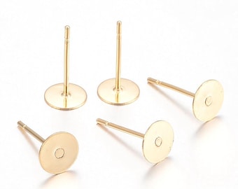 20 pcs. (10 pairs) 304 Stainless Steel 24K Gold Plated Earring Posts/Bases/Studs/Settings with Rubber Backs - 12mm x 8mm - 8mm Glue Pad