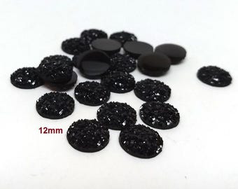 10 pcs Druzy Resin Embellishment Cabochons Black - 12mm - Dome Circle