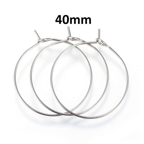 20 piezas. Anillos de aro para pendientes/adornos de copa de vino de acero inoxidable 304 - 40 mm - Calibre 21 (0,7 mm de grosor) - ¡Resistentes al deslustre! - Estilo A