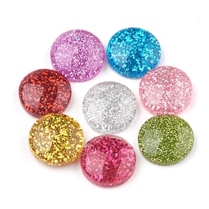 10 pcs Druzy Resin Embellishment Cabochons - 14mm - Glitter Style - Assortment - Solid - 4.7mm Thick