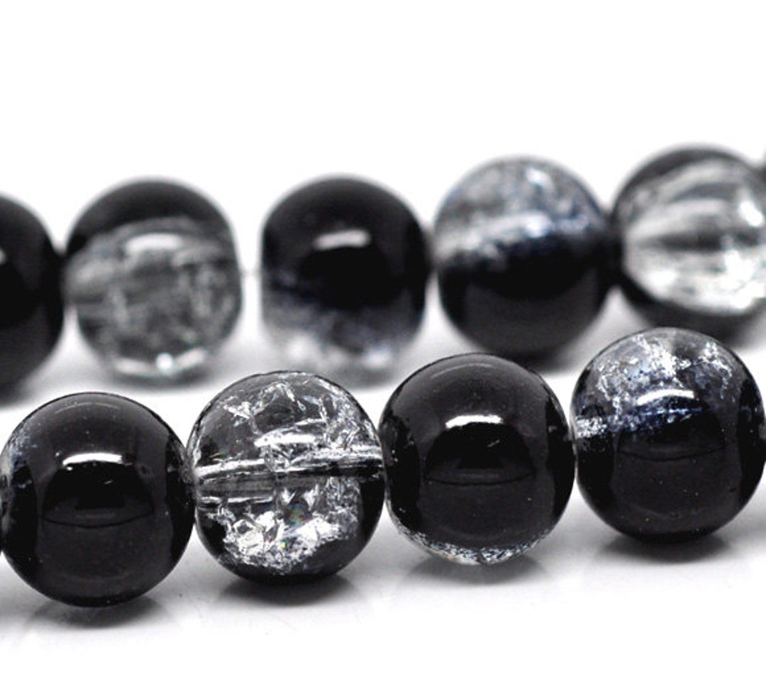 10mm 80 Pcs Black Clear Crackle Glass Round Beads 31.5 - Etsy