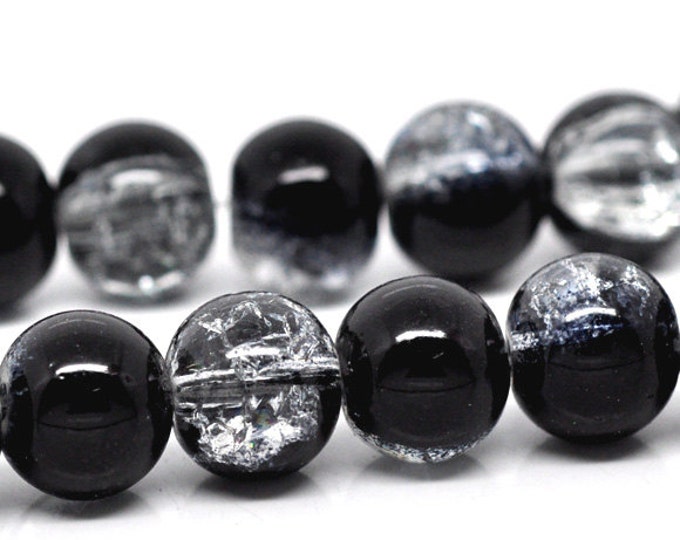 10mm 80 Pcs Black Clear Crackle Glass Round Beads 31.5 - Etsy