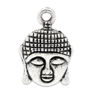 10 pcs. Antique Silver Tone Buddha Face Charms Pendants - 22mm x 15mm