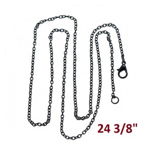 12 pcs. Black Cable Chain Link Necklaces 24 3/8&quot; - (3 x 2mm) - Lobster Clasps - Claw Clasps