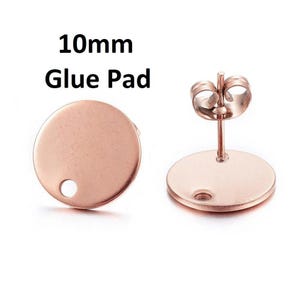 10 pcs. (5 pairs) 304 Stainless Steel Rose Gold Earring Posts/Bases/Studs/Settings - 12mm Length - 10mm Diameter - Hole Size: 1.4mm