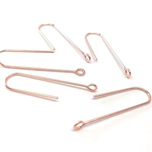 20 pcs 304 Stainless Steel Earring Hooks - 31mm x 9mm - Hole: 1.7mm - Long Ear Wire Stick Bar - Rose Gold - Perpendicular Loop