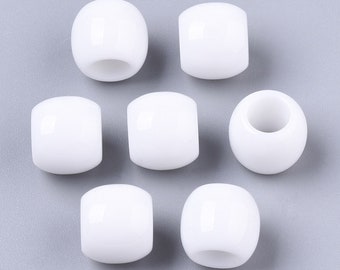 100 pcs White Smooth Barrel Spacer Beads - 9mm - Large Hole: 5mm - Fits European Cords and Paracord!