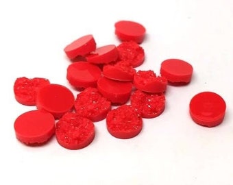 300 cabochons d'embellissement Druzy en résine Rouge - 12 mm - VRAC