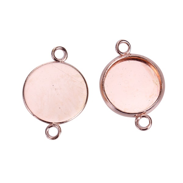 100 pezzi. Vassoi per etichette con connettore cammeo cabochon con castone rotondo circolare placcato oro rosa scuro - Cuscinetto adesivo da 12 mm - Realizzato in lega! Alta qualità