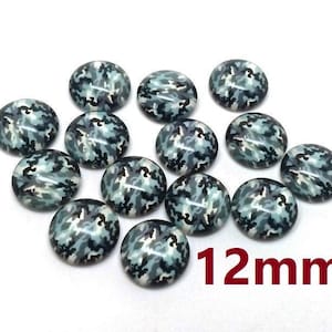 10 pcs Circle Camouflage Pattern Glass Round Dome Seals Tiles Cabochons - 12mm - Green Black