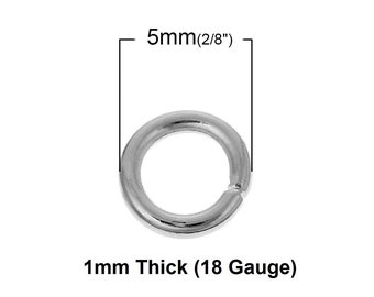 1000 pcs Silver Plated Open Jump Rings - 5mm - 18 Gauge (1mm Thick)