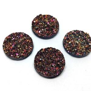 10 pcs Druzy Resin Embellishment Cabochons Magenta Pink - 20mm - Coin Style