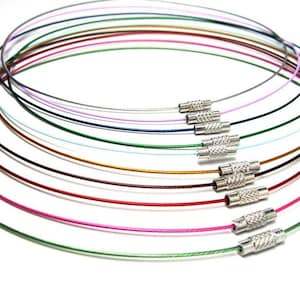 10 pcs. Memory Wire Choker Coated Necklaces with Silver Screw Clasp - 18 inch - 1mm - THICK - 10 Colors - HIGH QUALITY