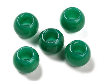 10 pcs Green Smooth Gemstone Natural Stone Round Spacer Beads - Dyed Jade - 12mm - Large Hole: 5.5mm - Fits European Cords and Paracord!