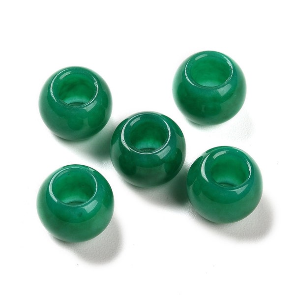 10 pcs Green Smooth Gemstone Natural Stone Round Spacer Beads - Dyed Jade - 12mm - Large Hole: 5.5mm - Fits European Cords and Paracord!