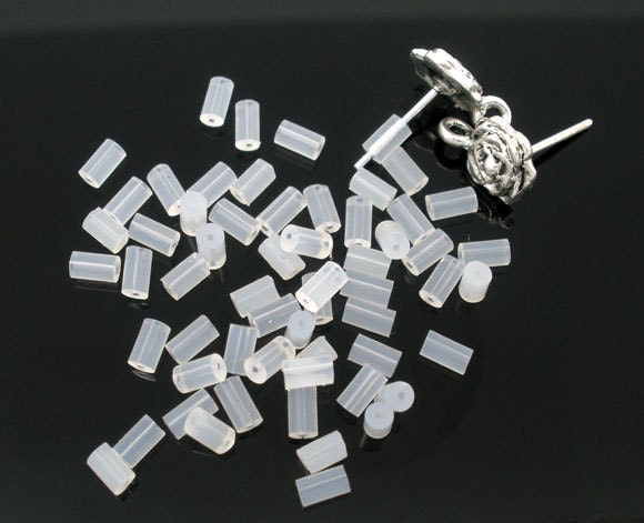 100 Pcs 50 Pairs Clear Rubber Earring Back Stoppers 4mm X 2mm Tube Shape  Hole Size: 0.6mm 