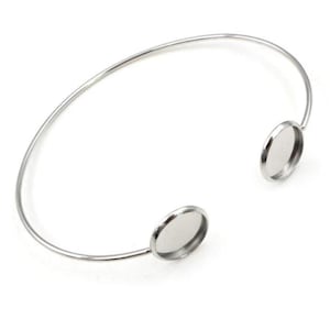 4 pcs. 316 Stainless Steel Open Cuff Adjustable Bangle Bezel Bracelet - 2 Settings - 12mm Glue Pad