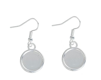 10 pezzi Ganci pendenti per orecchini placcati in argento, castoni, cabochon - 12 mm, incastonatura con colla